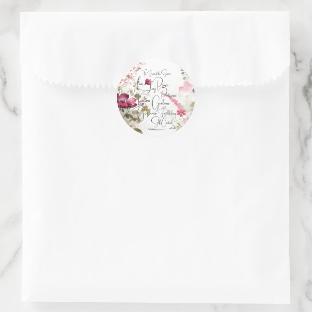 Sticker Rond Fruit de l'Esprit floral rose (Sac)