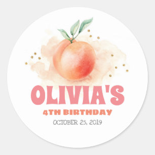 Sticker Rond Fruit de Pêche Petite Cutie Fête Anniversaire