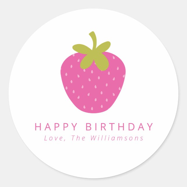 Sticker Rond Fruit fraise rose personnalisé cadeau d'anniversai (Devant)