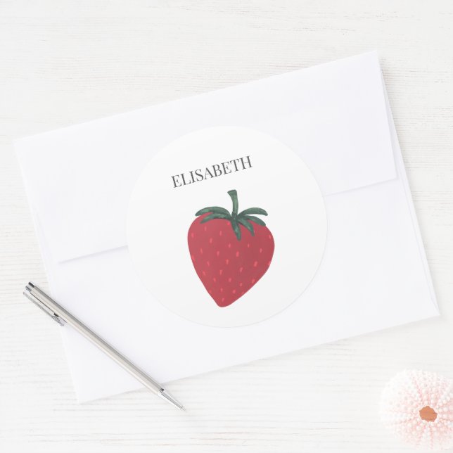 Sticker Rond Fruit fraise rouge Nom personnalisé (Enveloppe)