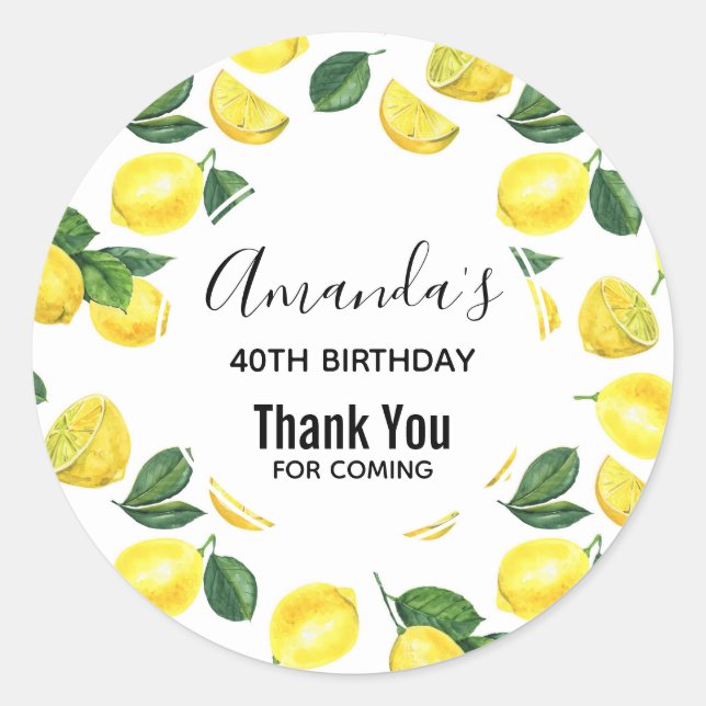 Sticker Rond Fruit Motif aux citrons jaunes Aquarelle (Devant)