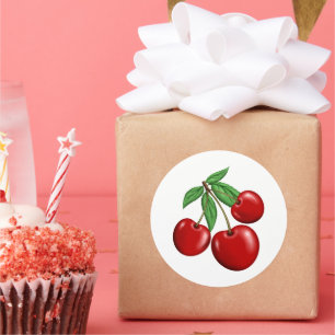 Sticker Rond Fruit Red Cherries