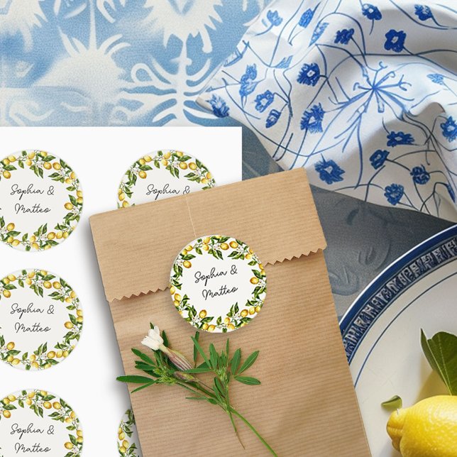 Sticker Rond Fruits d'agrumes à la citron et germe de fleurs (Wedding Stickers from the Lemon Grove Wedding Collection by Darling & May)