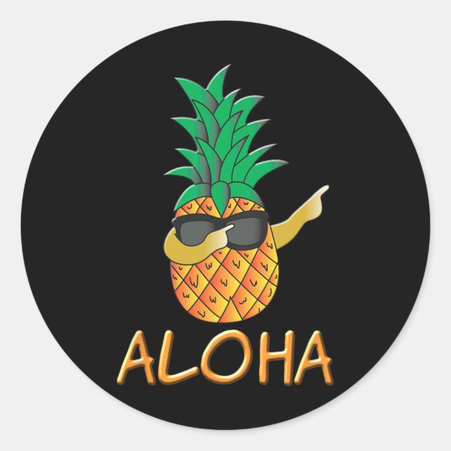 Sticker Rond Fruits d'ananas Plages d'Aloha Hawaii - Surf Nouve (Devant)