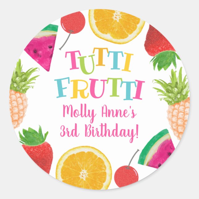 Sticker Rond Fruits d'aquarelle Cute Tutti Fruits d'anniversair (Devant)