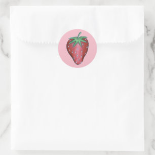 Sticker Rond Fruits de fraises rouges juteuses roses Imprimer