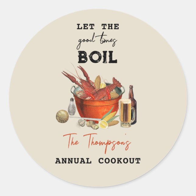 Sticker Rond Fruits de mer Été annuel Crawfish Boisson Party (Devant)