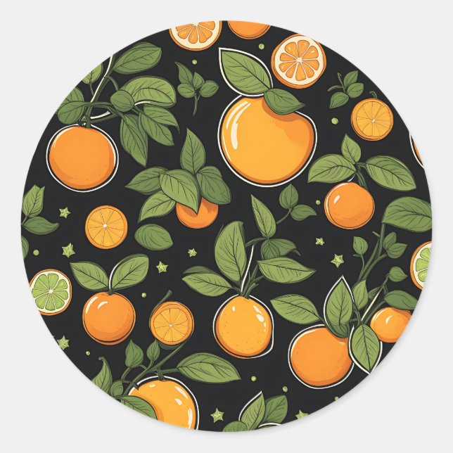 Sticker Rond Fruits Et Feuilles Oranges (Devant)
