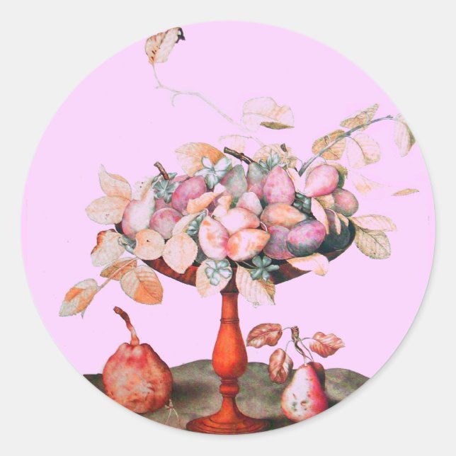 Sticker Rond FRUITS/JASMINES DE SAISON, FLEURS, PRUNES Rose (Devant)