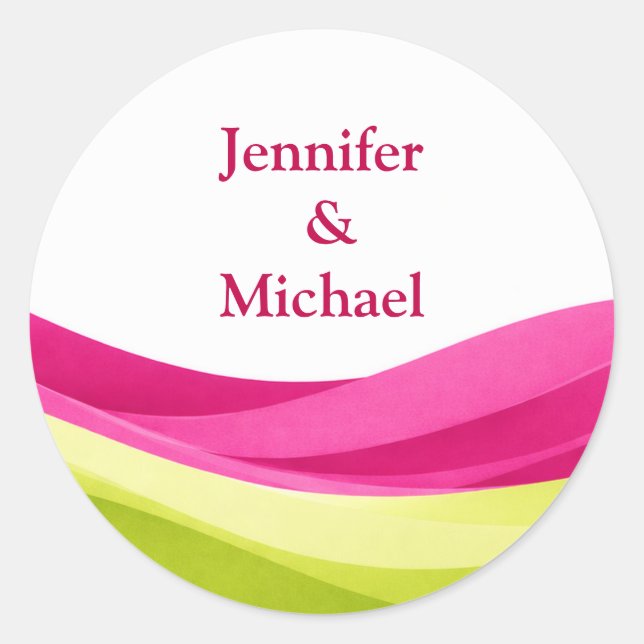Sticker Rond Fuchsia and Lime Green Personalized Wedding (Devant)