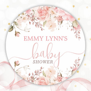Sticker Rond Fuchsia Bébé en Fleur Baby Shower