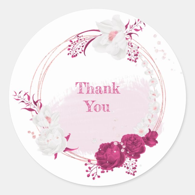 Sticker Rond fuchsia & blanc mariage floral (Devant)