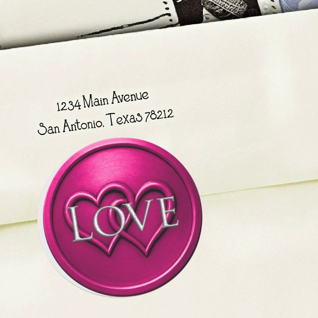 Sticker Rond Fuchsia Deux Cœurs Entrelacés Mariage (Créateur téléchargé)