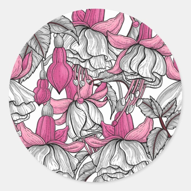 Sticker Rond Fuchsia en blanc et rose (Devant)