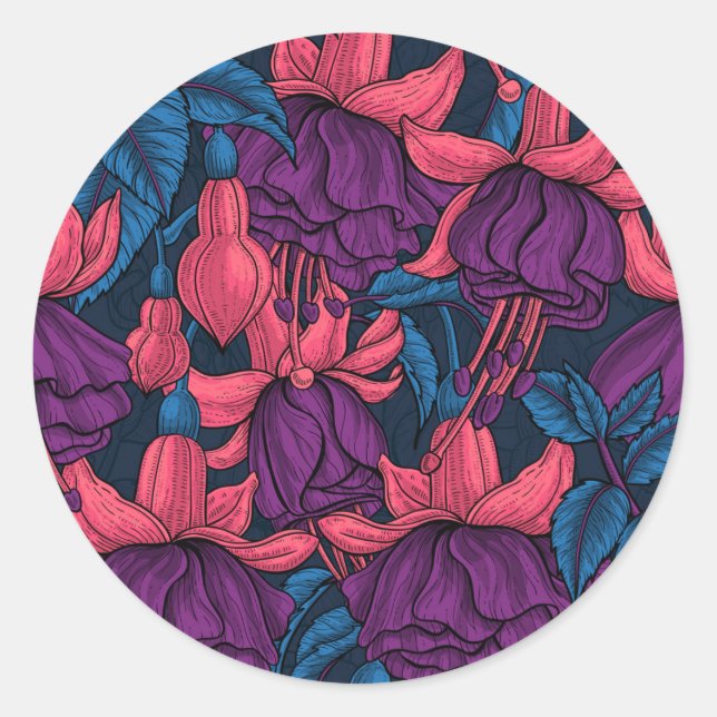 Sticker Rond Fuchsia en bleu et violet (Devant)