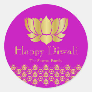 Sticker Rond Fuchsia et Gold Diwali Party Favoriser
