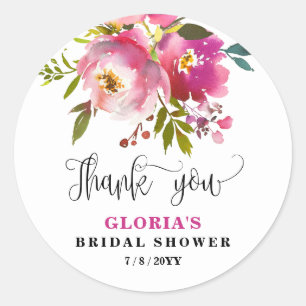 Sticker Rond Fuchsia Floral Shower de Mariage