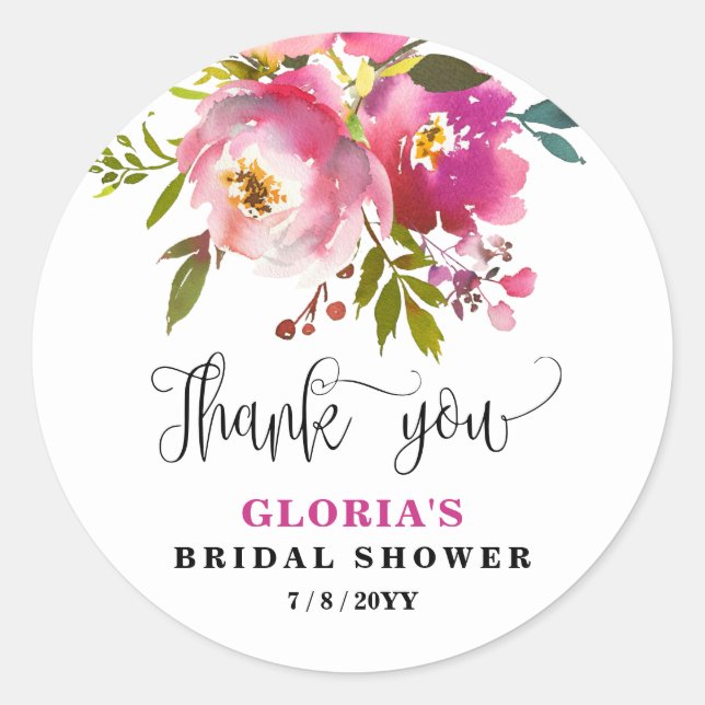 Sticker Rond Fuchsia Floral  Shower de Mariage  (Devant)