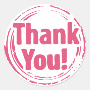 Sticker Rond Fuchsia Merci Rose Chaude et Blanc Grunge