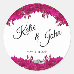 Sticker Rond Fuchsia Orchidées sur White-Mariage-