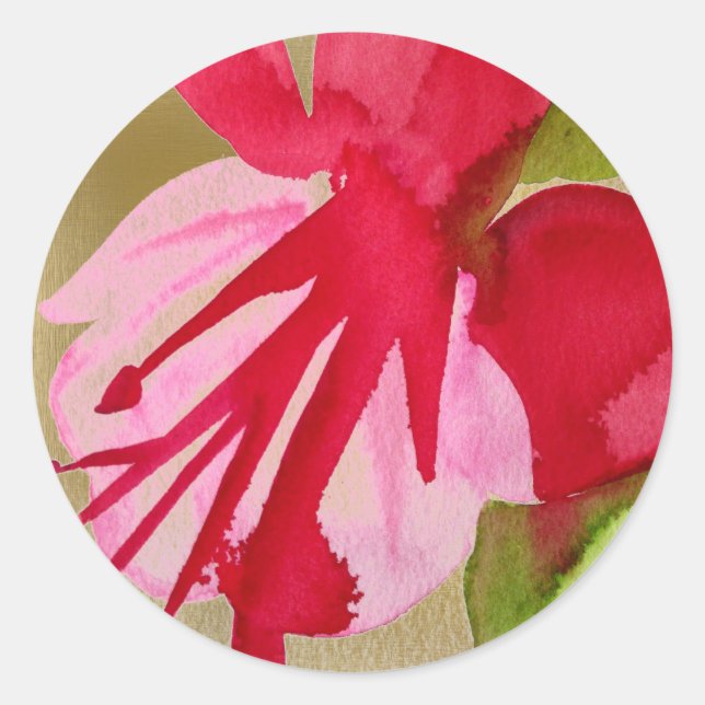 Sticker Rond Fuchsia pop art watercolour flower (Devant)