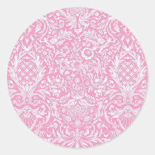 Sticker Rond Fuchsia rose ananas Victorian Vintage Damask