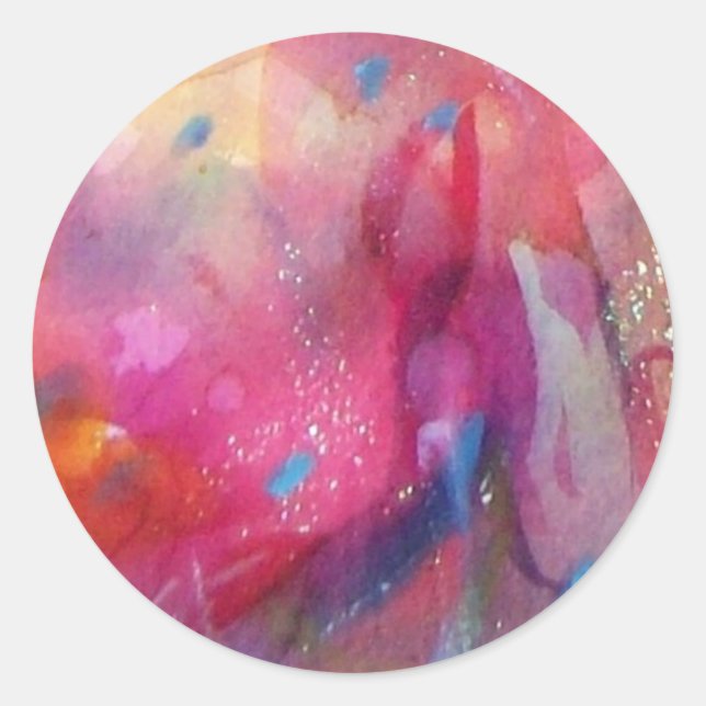STICKER ROND FUCHSIA ROSE BLEU ABSTRAIT (Devant)