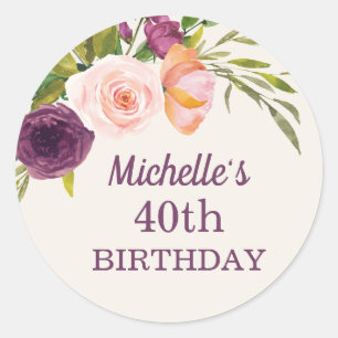 Sticker Rond Fuchsia rose floral crème 40e anniversaire