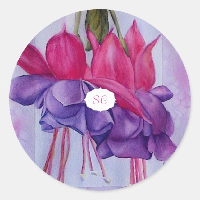 STICKER ROND FUCHSIE ROSE PURPLE (Devant)