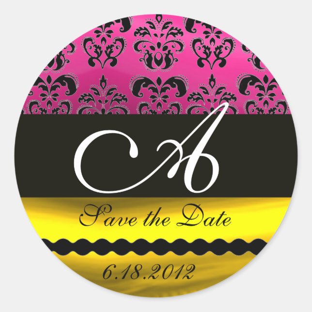 STICKER ROND FUCHSIE ROSE PURPLE OR NOIR DOMMASQUE MONOGRAM (Devant)