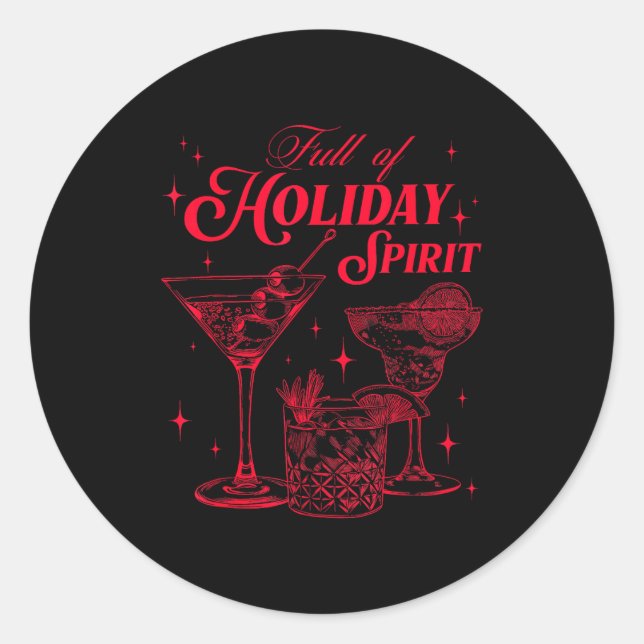 Sticker Rond Full Of Holiday Srit Christmas Drinking Retro Tail (Devant)