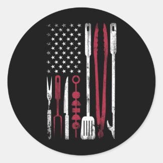 Sticker Rond Fumée de barbecue drôle Drapeau américain du 4 jui
