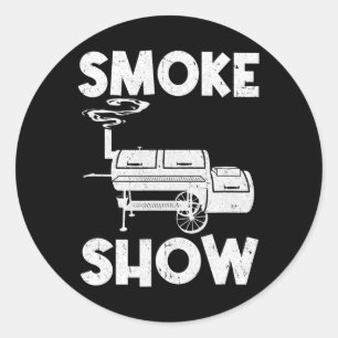 Sticker Rond Fumée Montrer Funny Barbecue Fumeur Grillade Viand