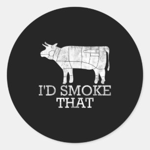 Sticker Rond Fumer De La Viande Grillée Vapeur À La Fumée Qui
