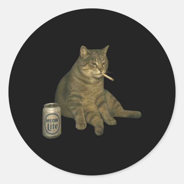 Sticker Rond Fumer drôle Mème Chat Cigarette Kitten Boire B (Devant)