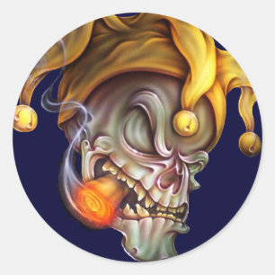 Sticker Rond Fumer le crâne Jester