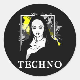 Sticker Rond Fumer Techno Nun Religion Électronique Basse Musiq