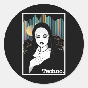 Sticker Rond Fumer Techno Nun Religion Retro Basse Musique