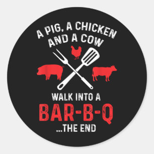 Sticker Rond Fumeur De Grillades Une Vache De Poulet De Cochon 