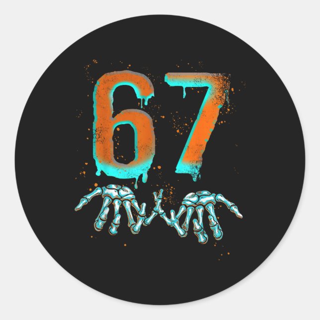 Sticker Rond Fun 67 Meme Halloween Skeleton  (Devant)