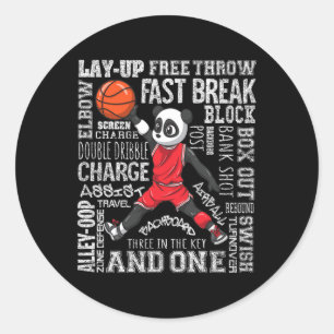 Sticker Rond Fun Basketball Garçons Filles Cute Panda Cadeaux E