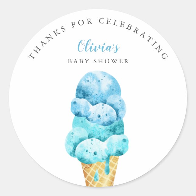 Sticker Rond Fun Blue Ice Cream Baby shower Favoriser (Devant)