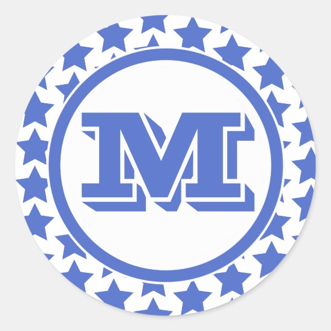 Sticker Rond Fun Blue Stars Motif & Monogram (Devant)