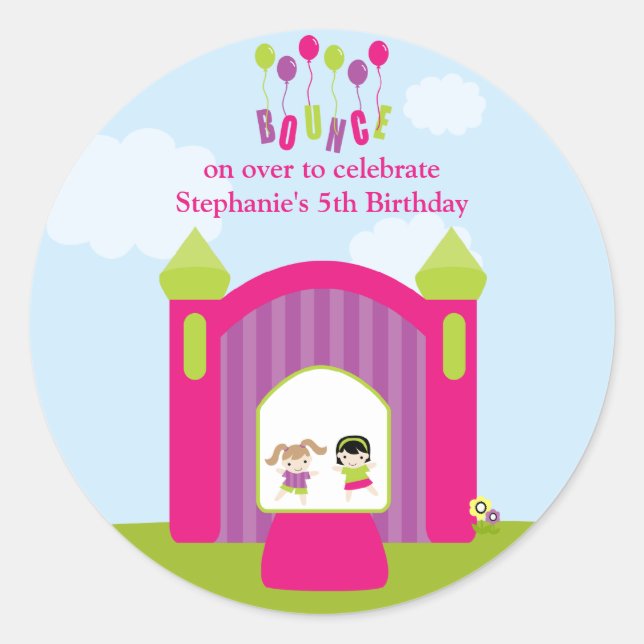 Sticker Rond Fun bounce maison filles collants fête d'anniversa (Devant)