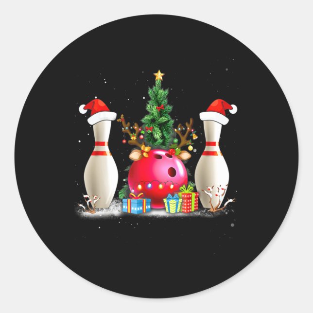 Sticker Rond Fun Bowling Christmas Santa Hat Xmas Bowling Lover (Devant)