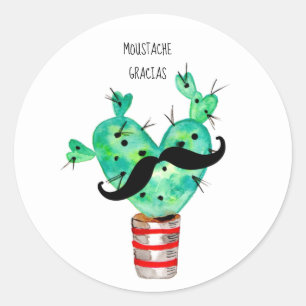 Sticker Rond Fun Cactus Merci Mustache