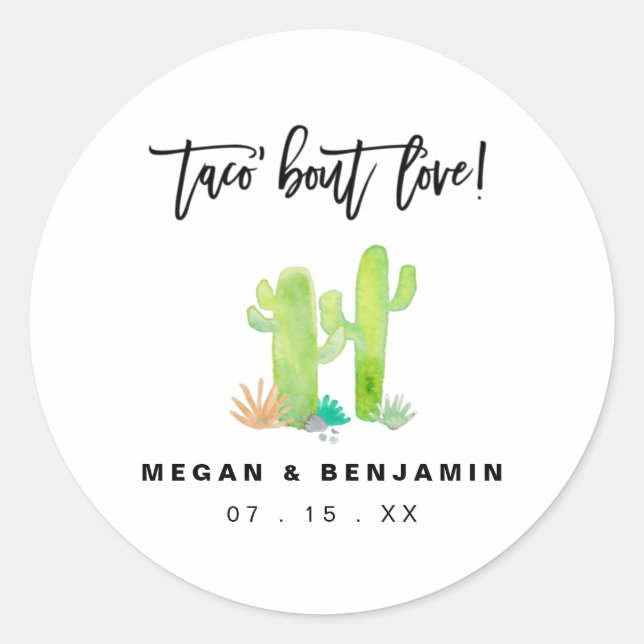 Sticker Rond Fun Cactus Taco Bout Amour Mariage (Devant)