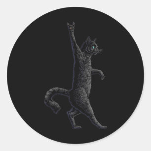 Sticker Rond Fun Cat Rock On Rock And Roll - Concert Band Tee -