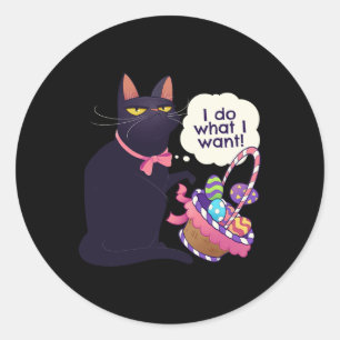Sticker Rond Fun Chat Pâques Ce que je veux Pâques Panier Stuff