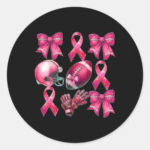 Sticker Rond Fun Cheer Cute Coquette Bow Footbyll Cancer du sei